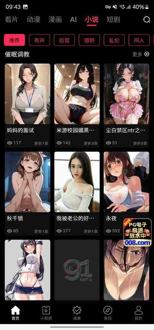 小说分区界面示意